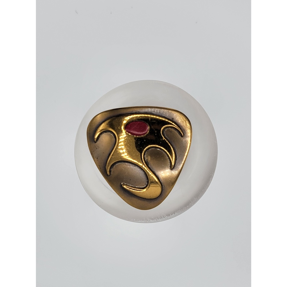 Vintage Hogan Bolas Abstract Red Enamel Gold Tone Brooch